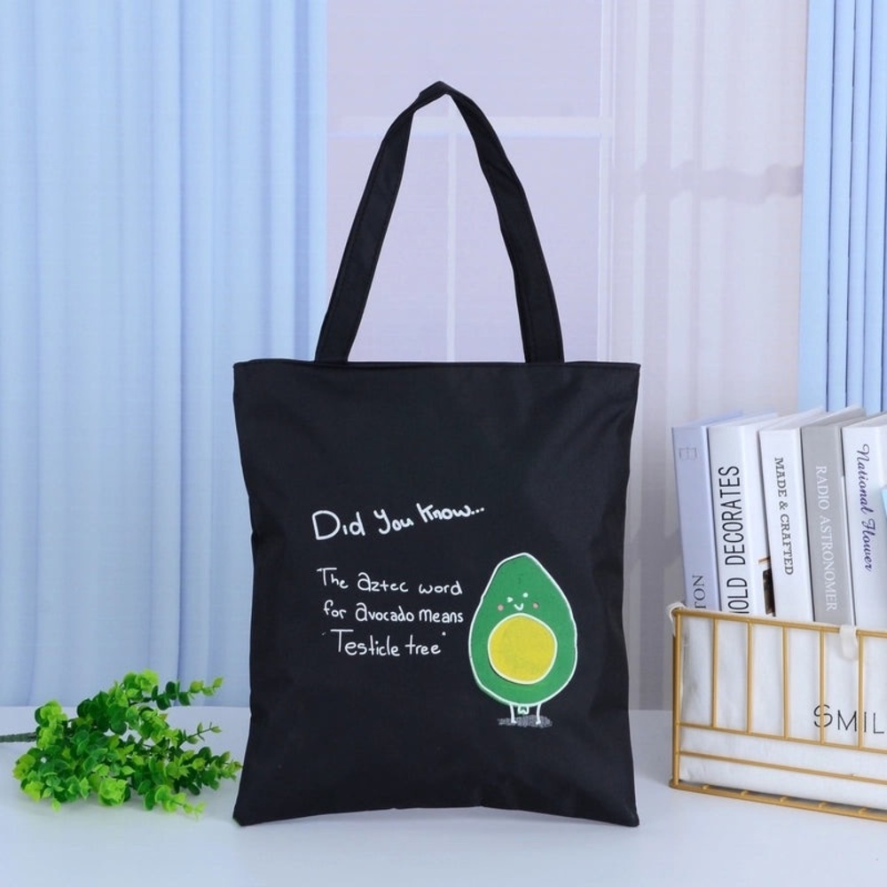 Black Avocado Print Canvas Tote Bag